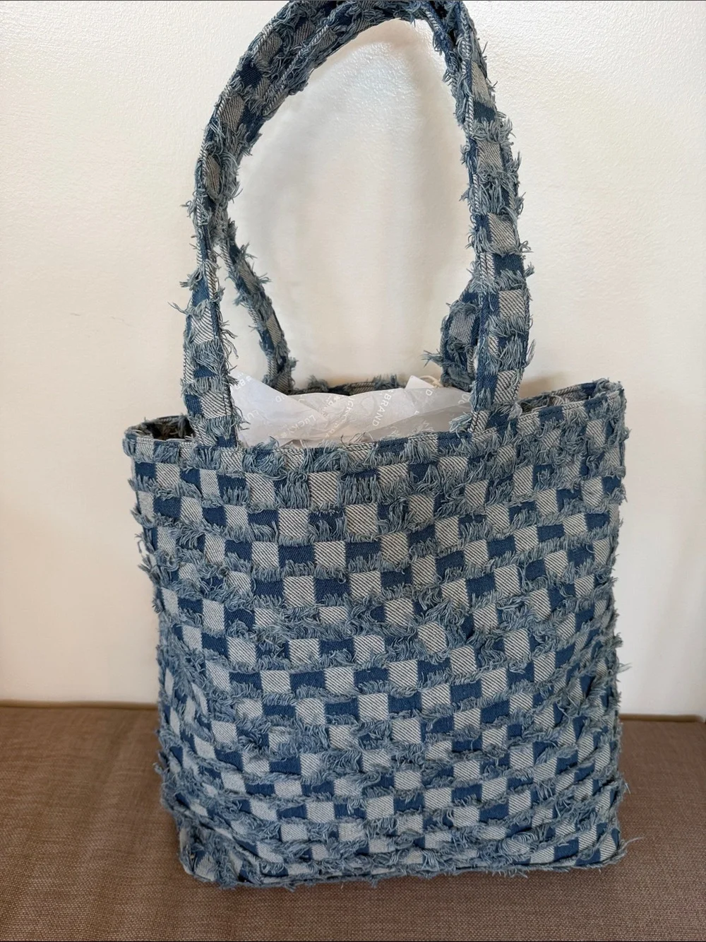 Lucky Brand Denim Check Canvas Tote Bag - NWT